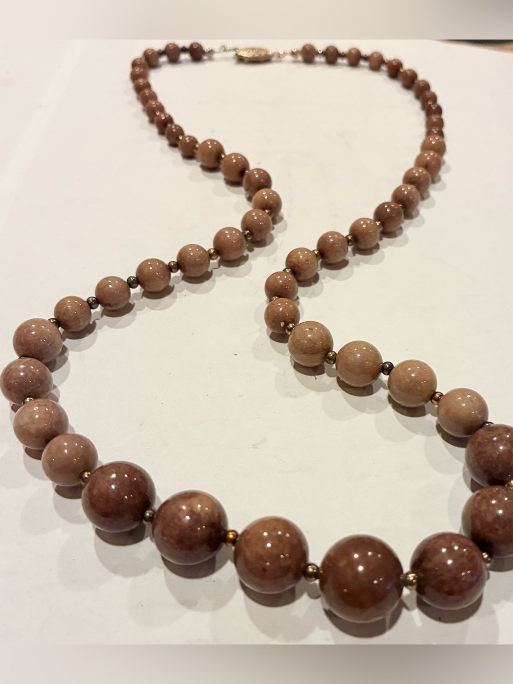 Vintage 1930s Brownstone Ambre’ Graduated Necklace Sz 20 in Eye Clasp Closure
